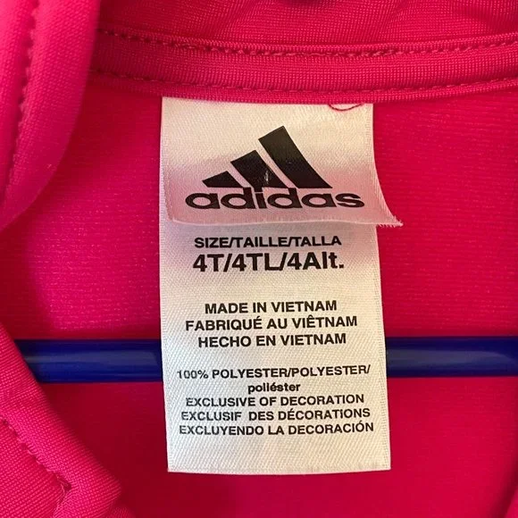 Adidas Youth Girls Sz 4T Long Sleeve Track Jacket Full Zip Pink Black Activewear - Picture 8 of 10